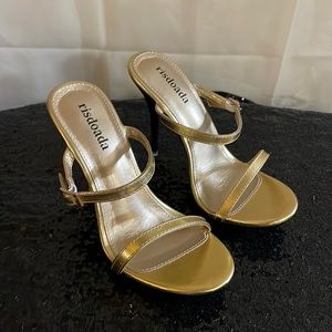 risdoada Gold Color Women's Platform Stiletto Mules Heels Sandals Adjustable